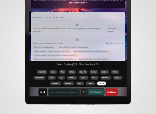 Select students on eduFade to start the feedback process